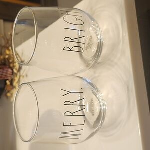 Rae Dunn Merry and Bright Stemless wine glasses NWOT